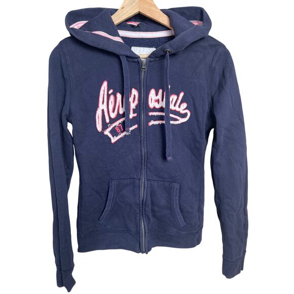 Aeropostale Hoodie Medium College Style Full Zip Navy Blue - Picture 1 of 6